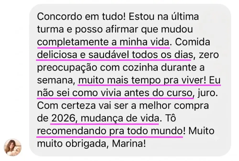 Print de mensagem: mudou completamente a minha vida
