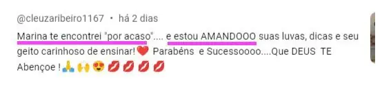 Print: estou amando suas aulas, dicas e seu jeito carinhoso de ensinar