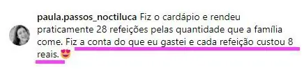 Print: fiz a conta do que gastei e cada refeição custou 8 reais