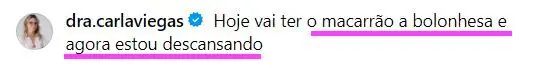 Print: hoje vai ter o macarrão à bolonhesa e agora estou descansando